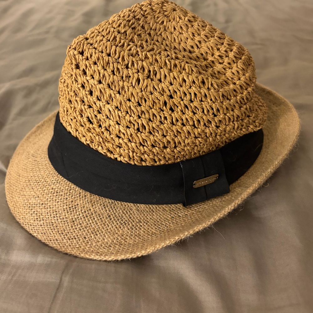 NWOT Steve Madden Straw Fedora Hat Tan Woven Hat with Black Band